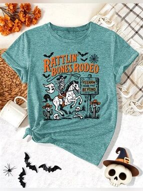 Halloween Teal 'Rattlin' Bones Rodeo' Graphic Tee